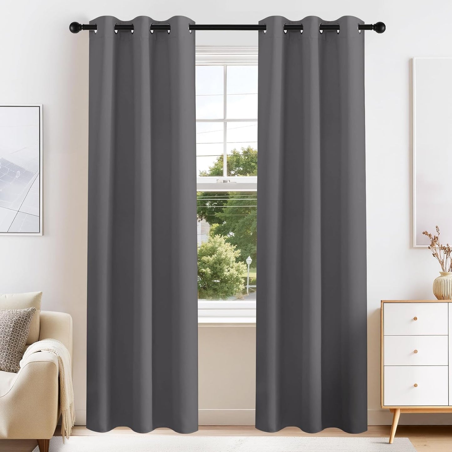 PONY DANCE Grey Blackout Curtains for Bedroom 84 Inch Length 2 Panels Set, Privacy Thermal Insulated Room Darkening Grommet Drapes for Living Room Window, W34 x L84 Inch