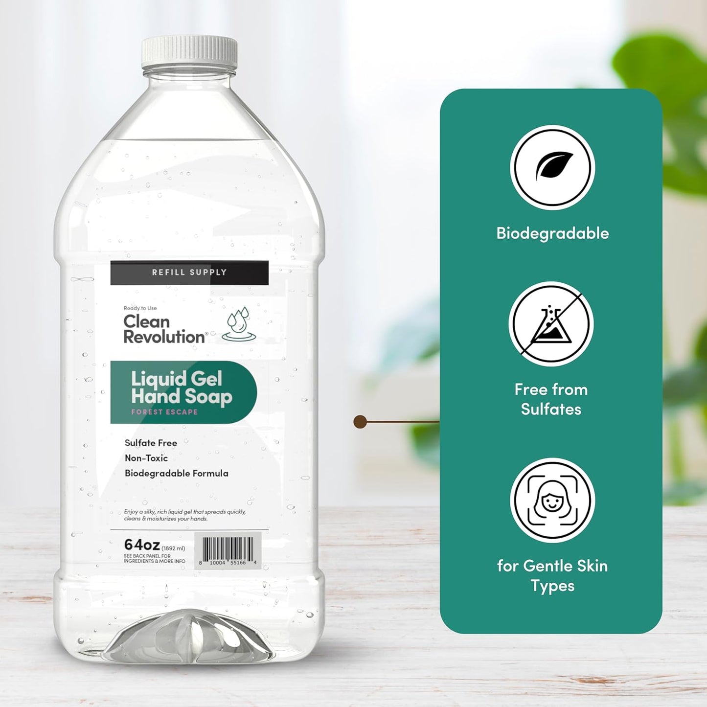 Clean Revolution Liquid Gel Hand Soap, Silky Rich Liquid, Quick Lather, Fast Rinsing, Contains Real Essential Oils (Forest Escape) 64 Fl Oz