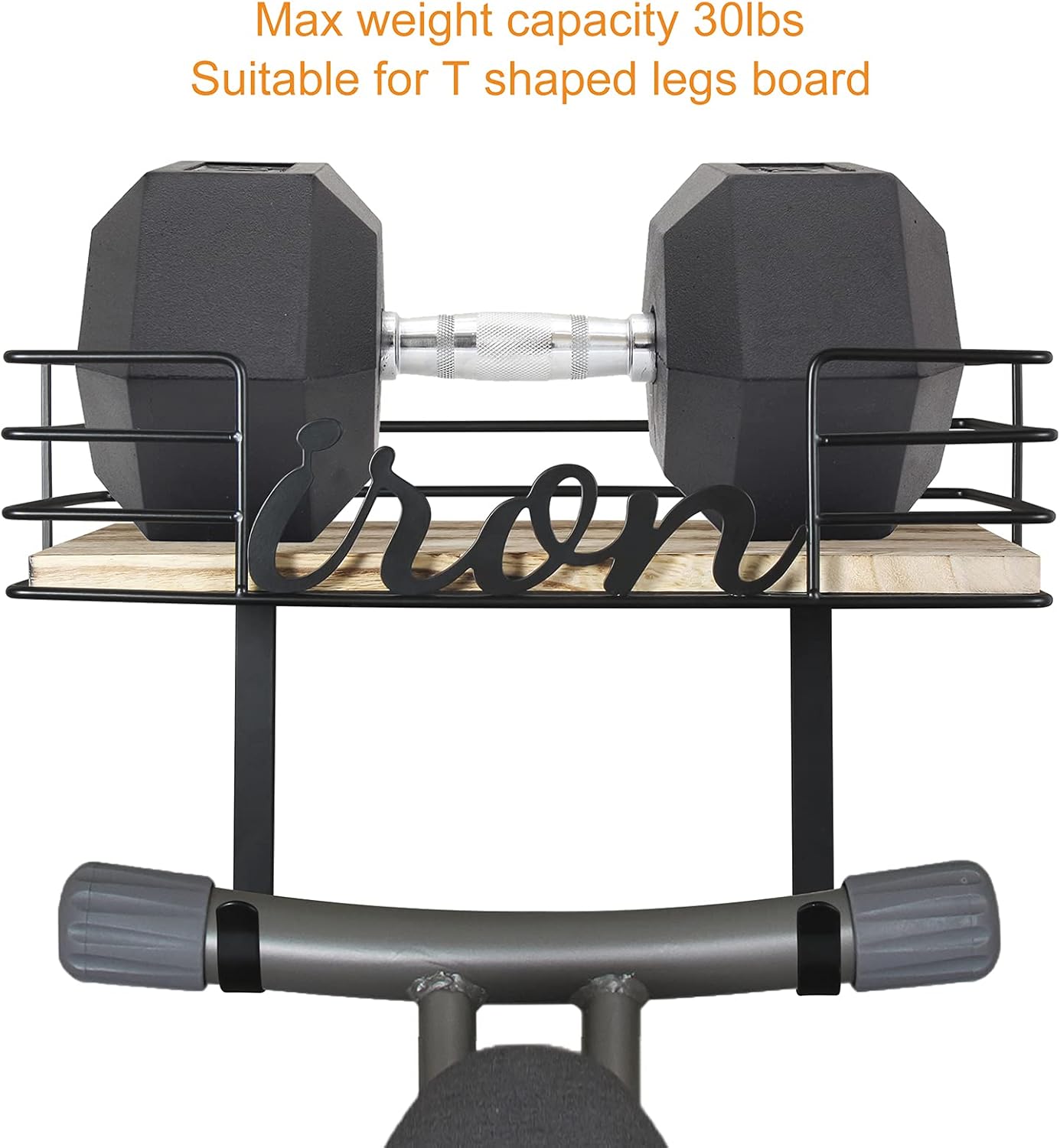 TJ.MOREE Hanger wall mount - Laundry Room Iron and ironing board Holder, Metal with Large Storage Wooden Base Basket and Removable Hooks (Black)