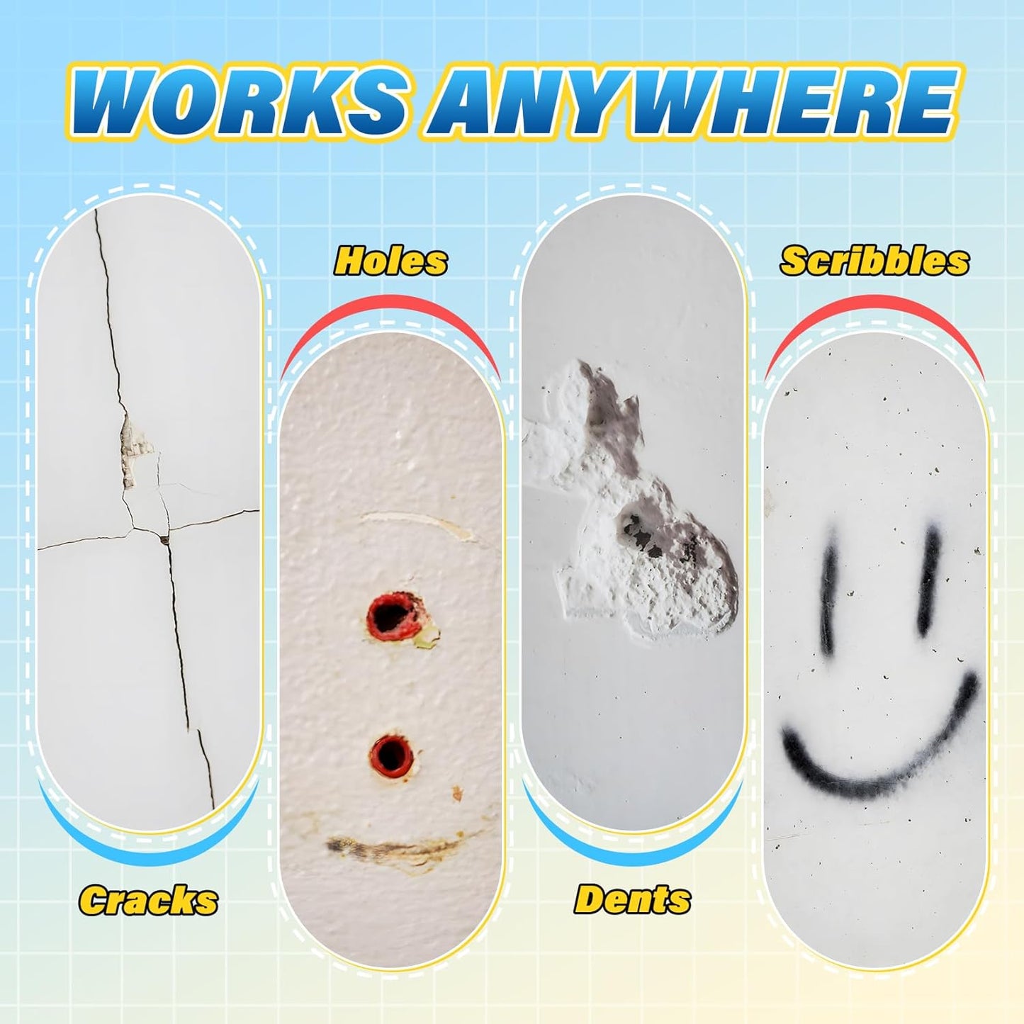 DIYSELF-Drywall-Repair-Kit-Fast-Drying, Wall Mending Agent, 9 Pack Spackle Wall Repair Kit with Putty & Scraper, 2×100g (7oz Total) White Wall Hole Filler for Drywall, Plaster and Home Use