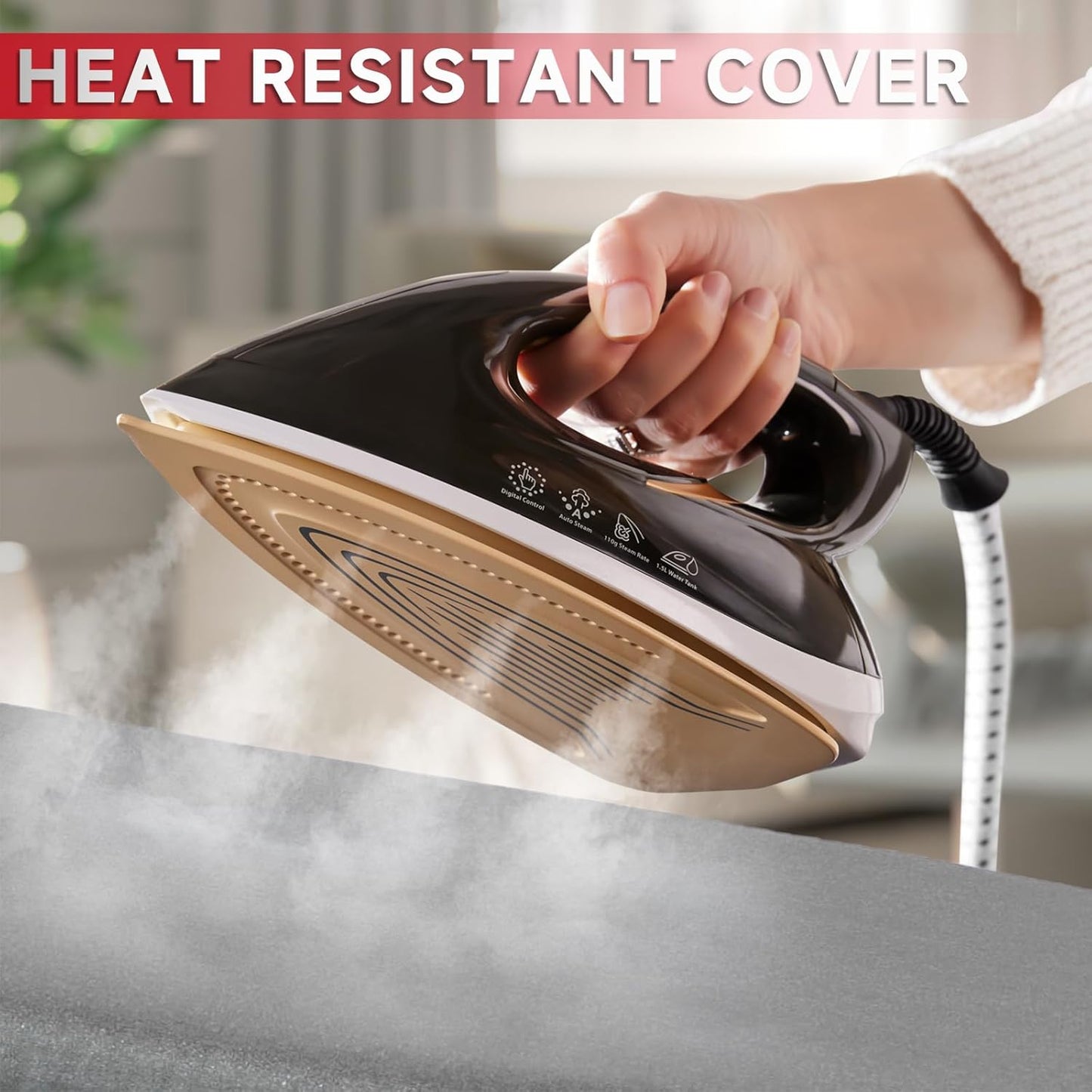 Extra Wide Full Size Ironing Board 57" L X18 W, Multifunctional Sturdy Ironing Board with Iron Rest, Foldable Adjustable Iron Board with Heat Resistant Cover, Enhanced Stability, Black Grey.