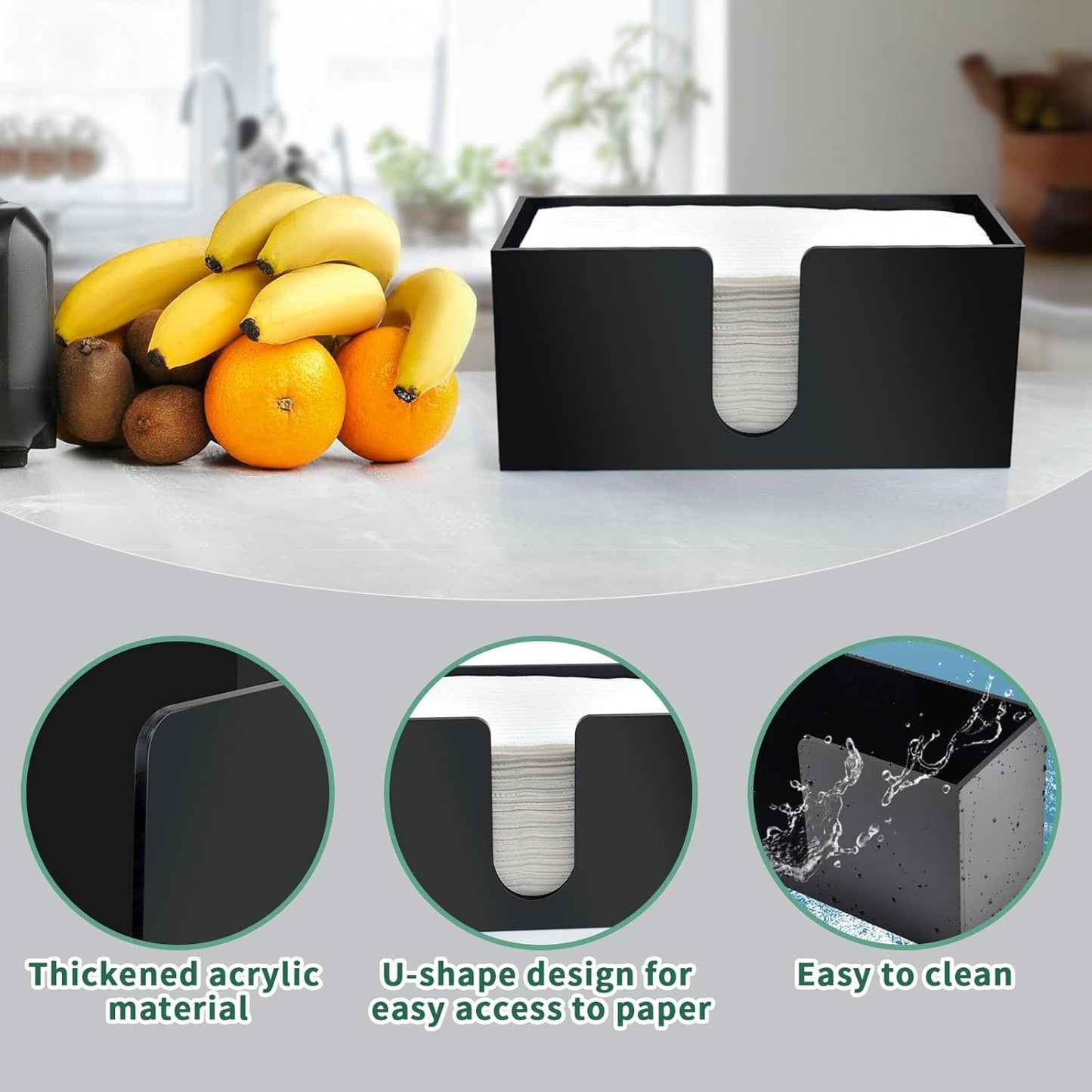 4Pack Black Acrylic Countertop Paper Towel Dispenser, Napkin Dispenser, Multifold Acrylic Paper Towel Dispenser for Z Fold C Fold Trifold Paper Towels for Bathroom Toilet Kitchen Restaurant (4)