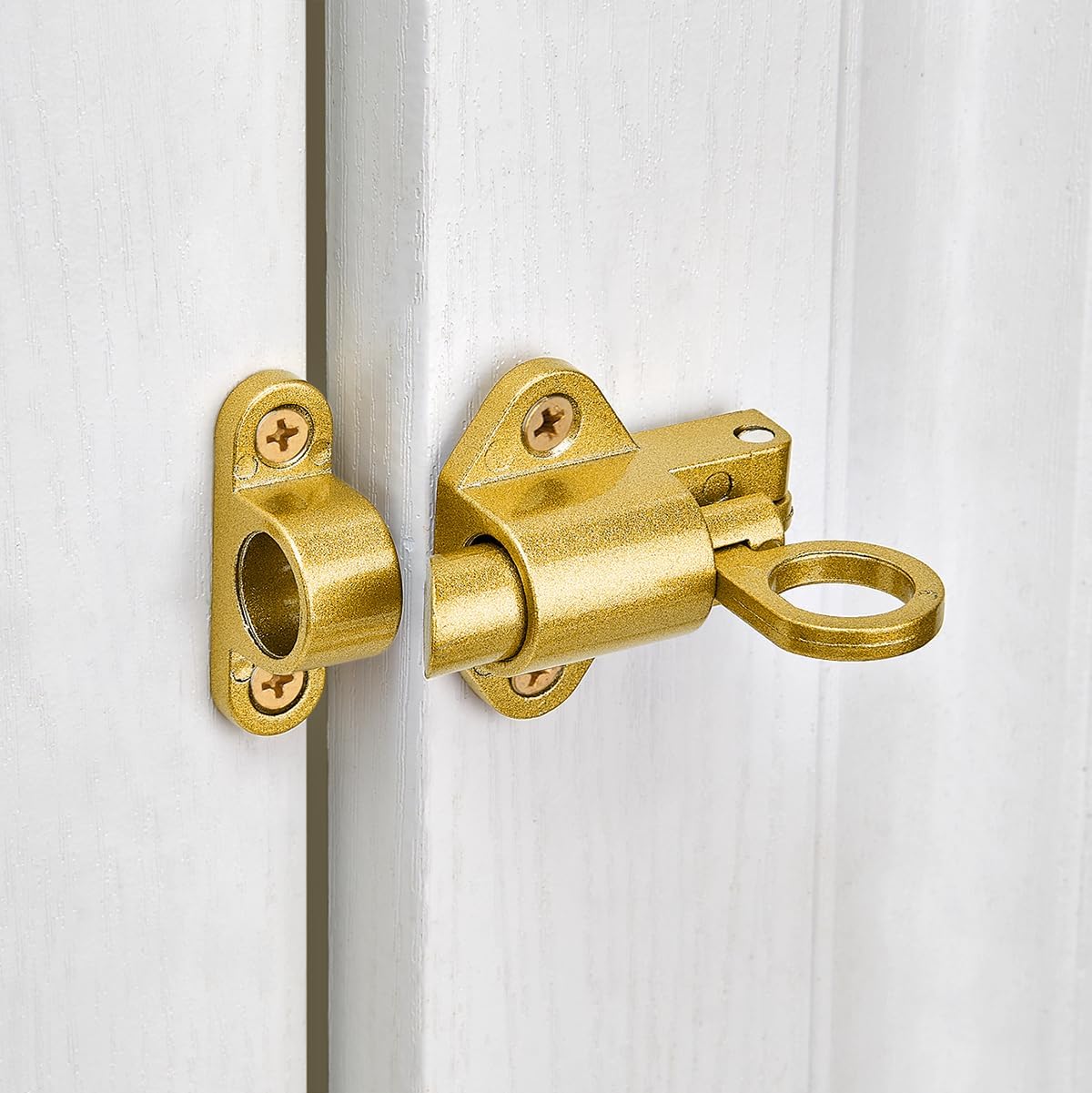 4 Packs Self-Closing Latches，Gold Spring Door Lock，Resilient Bolt Latch Aluminum Alloy Safety Automatic Spring Barrel Slide Door Lock with Screws,Used for Gate,Window and Cabinet etc