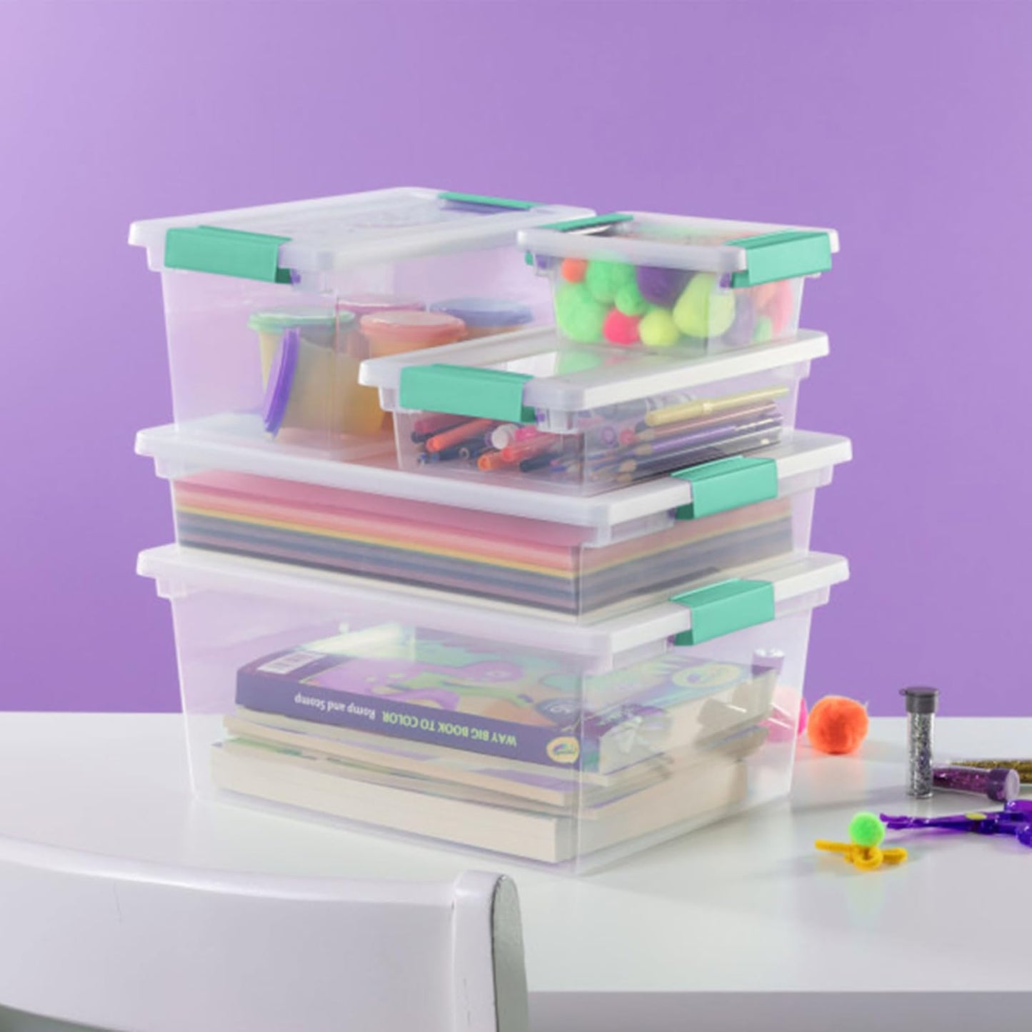 Sterilite 6-Pack Clip Box, Clear Storage for Crafts, Supplies and Office Items, Mini