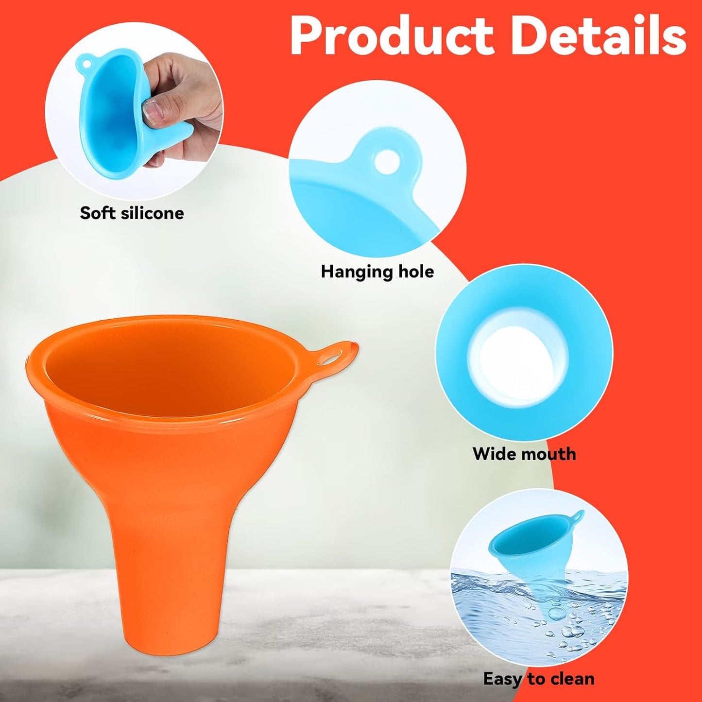 4Pcs Funnels for Kitchen Use Filling Bottles Silicone Funnel Wide Mouth Funnel Multi Color Flexible Condiment Funnel Kitchen Gadgets Accessories for Filling Water Bottle Liquid Transfer