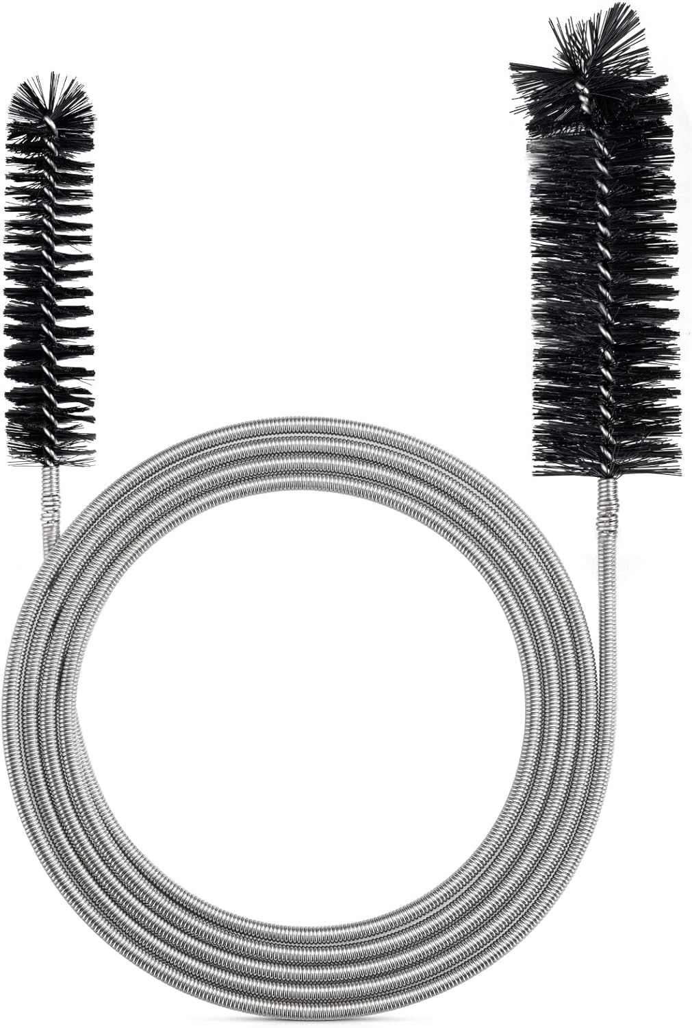 Extra-Thick Drain Brush with Stronger Spring - 67-Inch Flexible Pipe Cleaning Tool - Dual Bristle Heads - Ideal for Curved Pipes and Slim Holes – Black