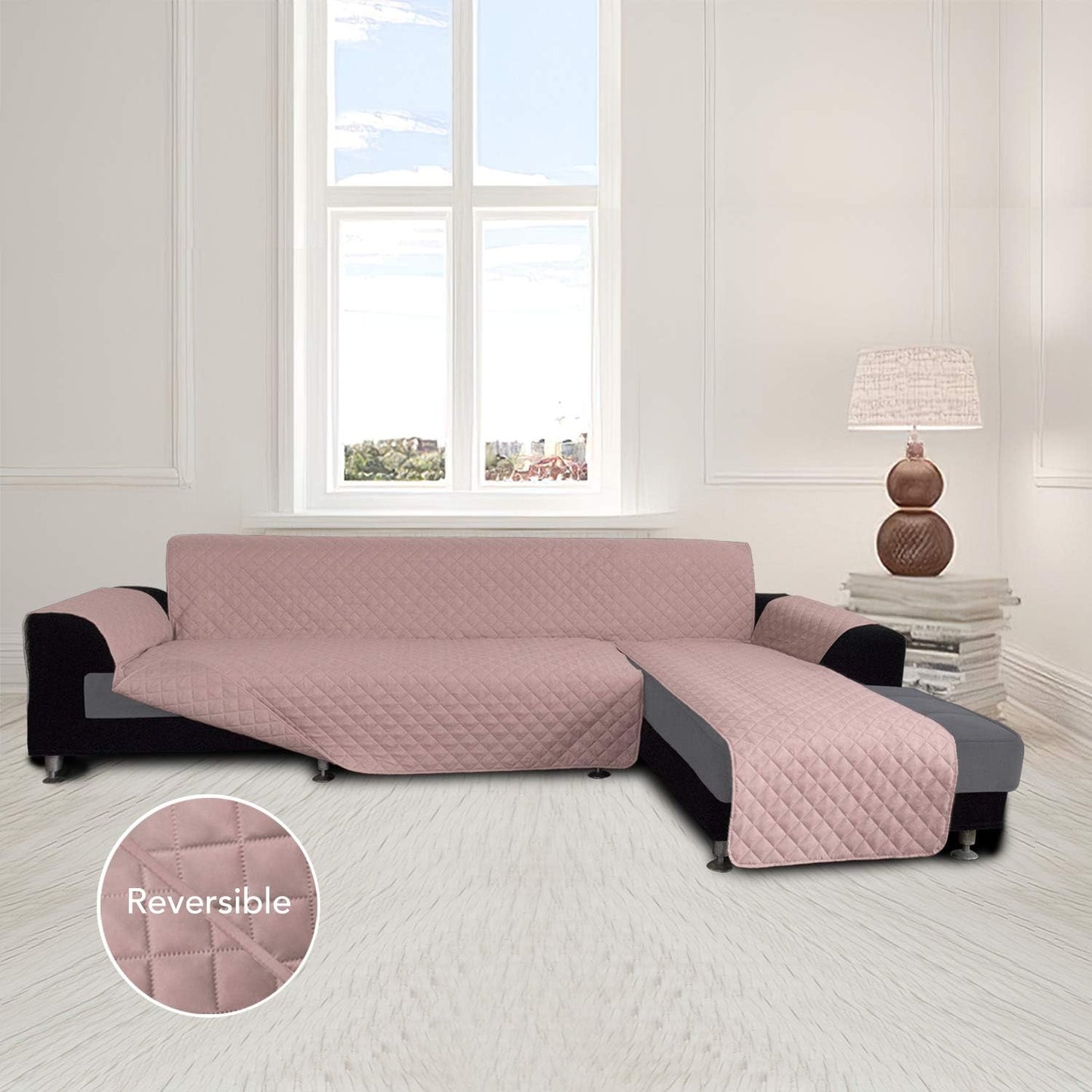 Easy-Going L Shape Sofa Slipcover - Reversible Sectional Couch Cover - Chaise Lounge Cover - Furniture Protector for Pets, Kids & Children - Small, Pink