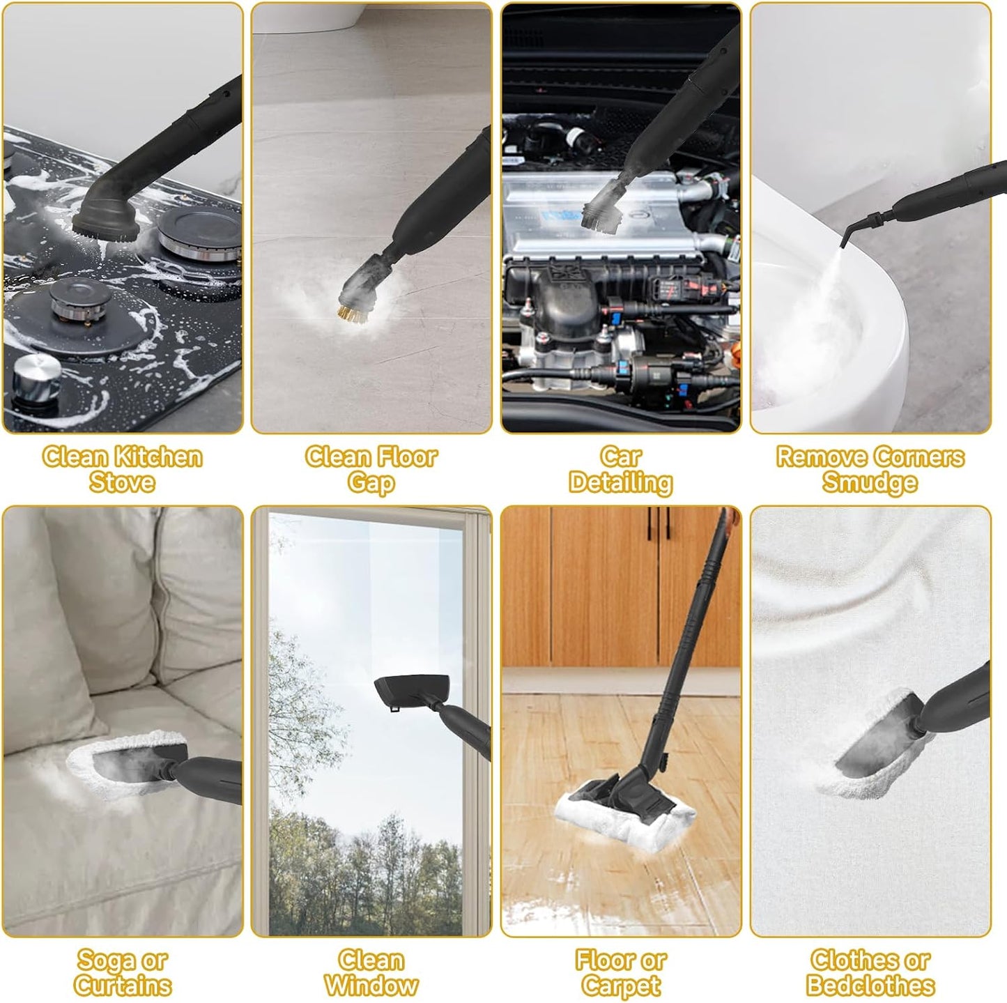 Steam Cleaner, Multipurpose Portable Canister Steamer，Portable Steam Cleaner with 27Accessories, 3 Minutes Fast Heating，for Floors, Windows,Mirrors,kitchens, Glass,Grout and Cars (White)