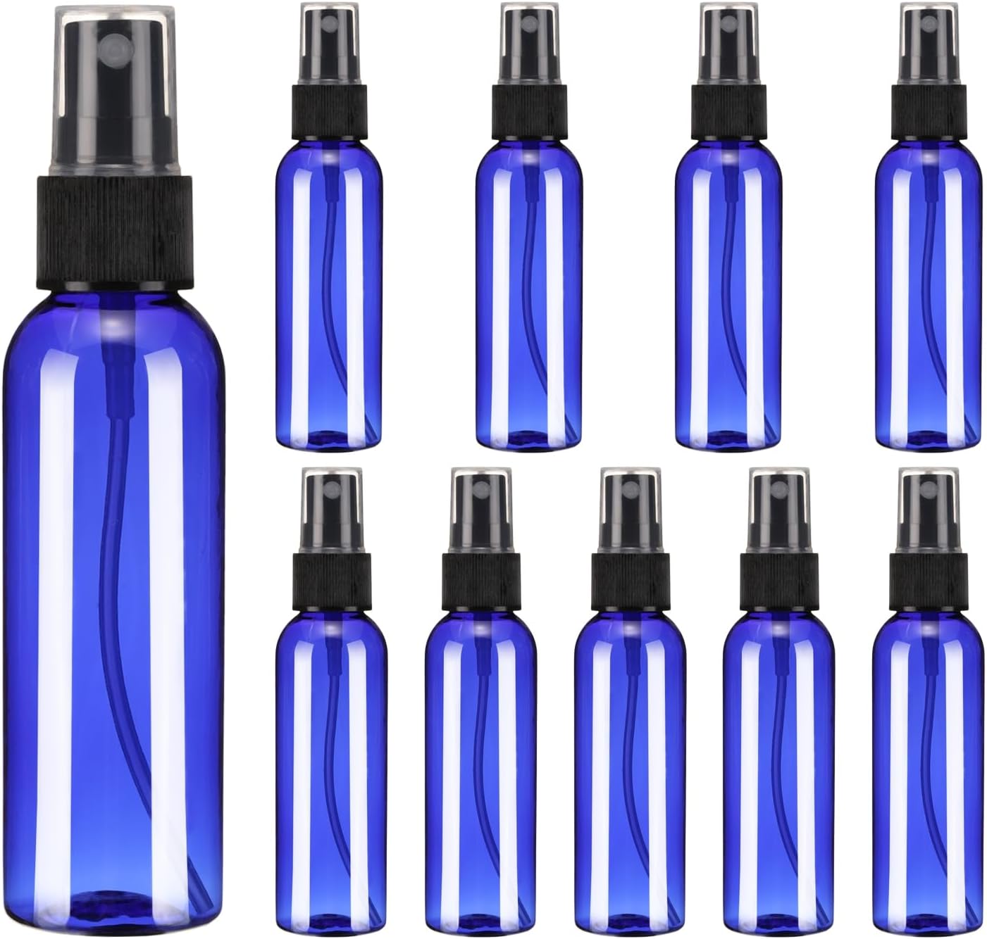 uxcell 10 Pack Spray Bottles, 2 Oz/60ML Reusable Clear Empty Mist Plastic Mini Travel Bottle Set,Small Refillable Liquid Containers for Household Use, Cleaning (Blue Black)