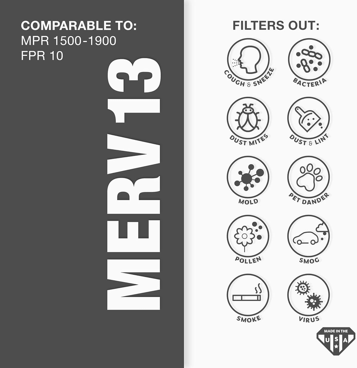 Aerostar 16 1/4x21 1/2x1 MERV 13 Pleated Air Filter, AC Furnace Air Filter, 6 Pack (Actual Size: 16 3/8" x 21 1/2" x 3/4")