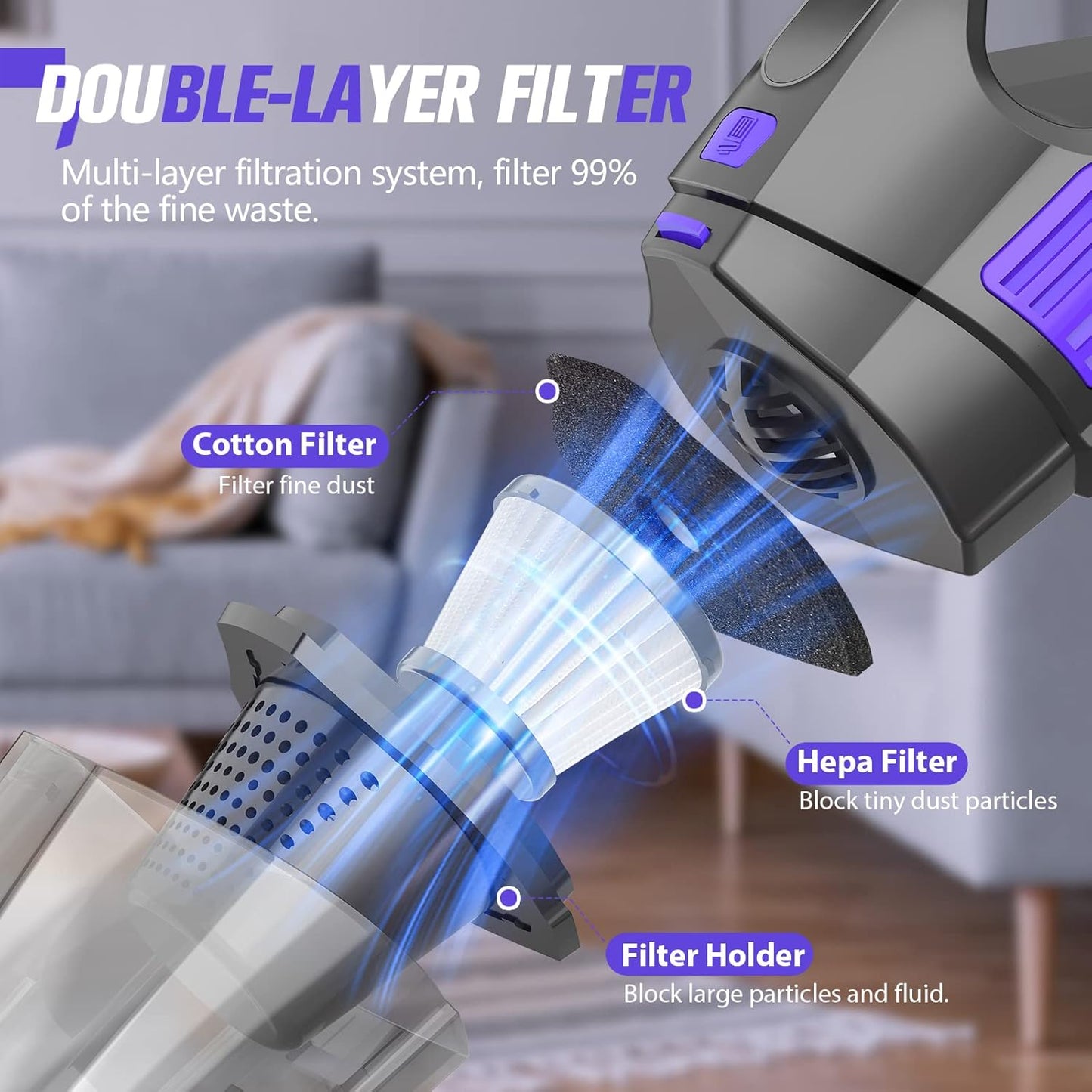 Handheld Vacuum Cordless Cleaner,Powerful Portable and Dust Buster Hand Vcauum Rechargeable with Large-Capacity Battery for CarPetOfficeHome (Dark Purple)