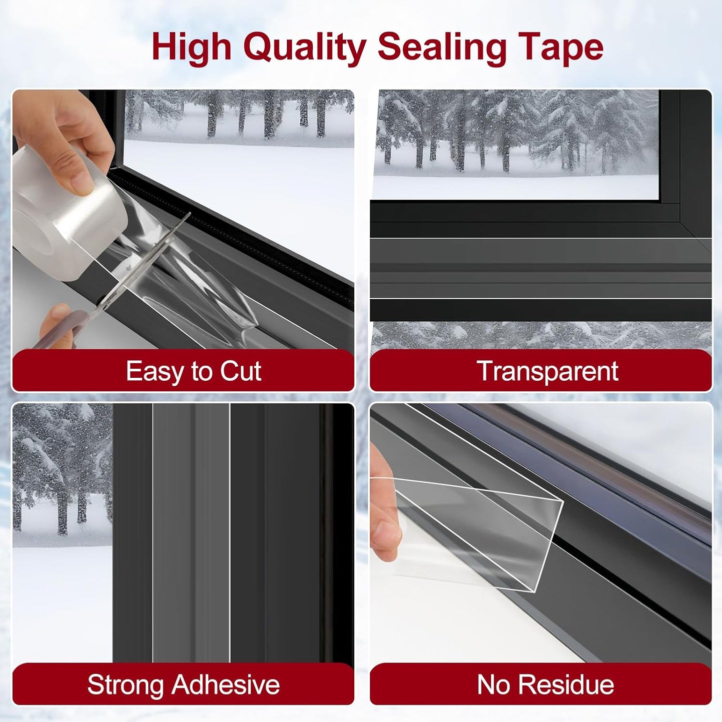 Transparent Window Weather Sealing Tape - 2-Inch x 33 Feet, Airtight Insulation Tape That Blocks Drafts, No Residue Removable Adhesive
