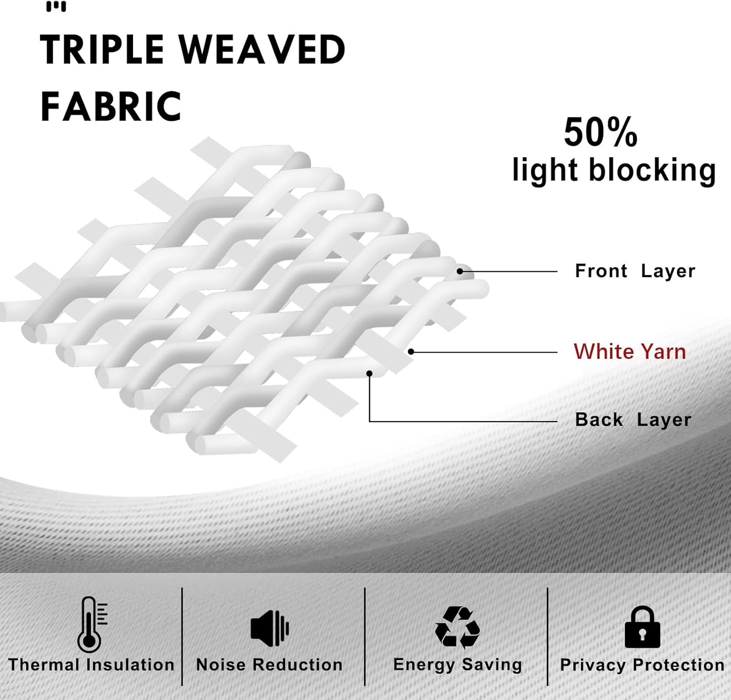 DWCN White Curtains for Living Room Thermal Insulated, 50% Light Blocking Curtains for Bedroom, Dining Room Window, W 52x L 95 Inch, Set of 2 Rod Pocket Curtain Panels