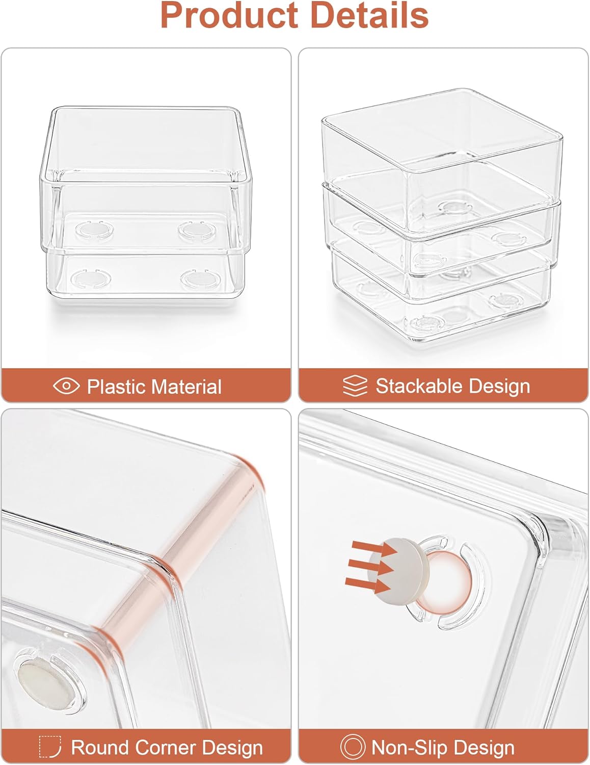 SMARTAKE 20-Piece Drawer Organizer with Non-Slip Silicone Pads, 7-Size Desk Drawer Organizer Trays Storage Tray for Makeup, Jewelries, Utensils in Bedroom Dresser, Office and Kitchen (Clear)