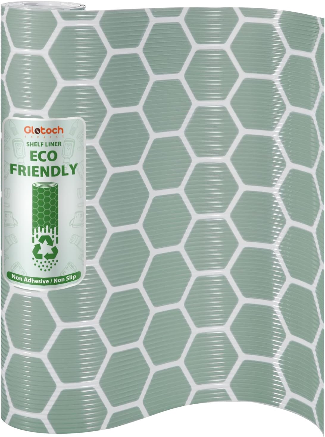 Glotoch Premium Non Slip Shelf Liner, 12” X 20 FT Drawer Liner Non Adhesive, Waterproof Shelf Liners for Kitchen Cabinets, Drawer, Fridge, Wire Shelving, Pantry, Bathroom-, Heavy Duty, Green Geometric