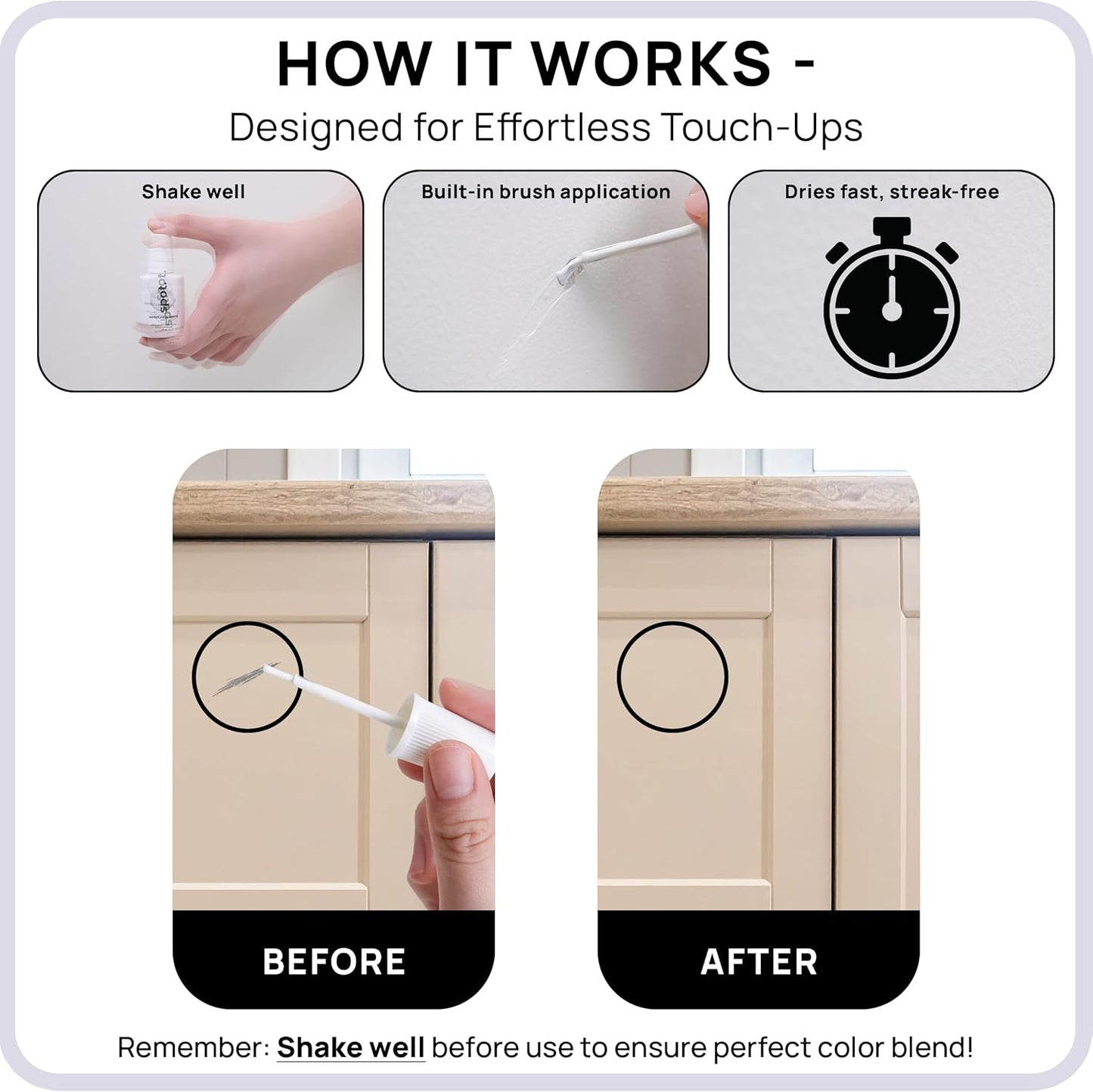 spot. Touch-Up Paint | Matte Finish for Cabinets, Walls, Doors & Furniture | Multi-Tone Beige Repair Kit | Quick-Dry, Self-Priming, Low-Odor, Eco-Friendly | No-Sanding or Primer Needed | 3 Pack