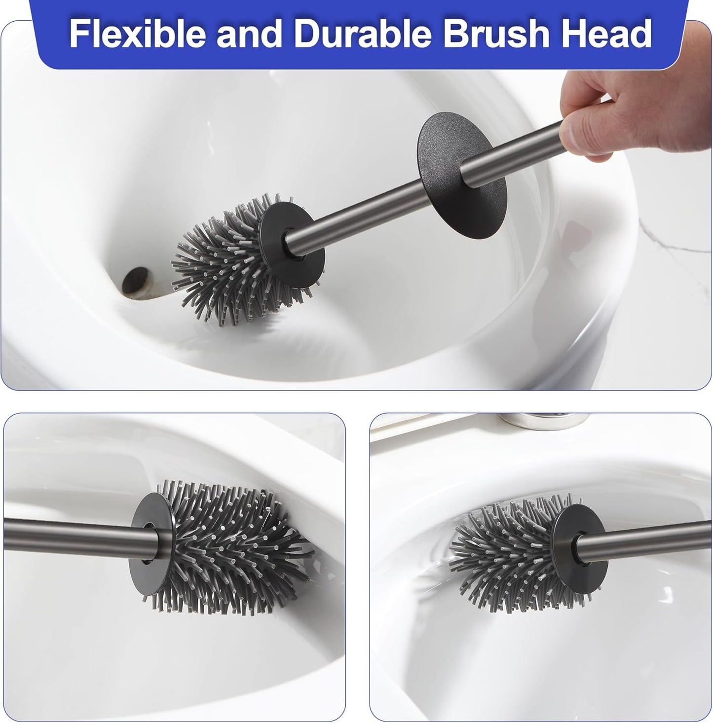 BVL Toilet Brush and Holder Set Gun Gray Freestanding Toilet Bowl Brush for Bathroom