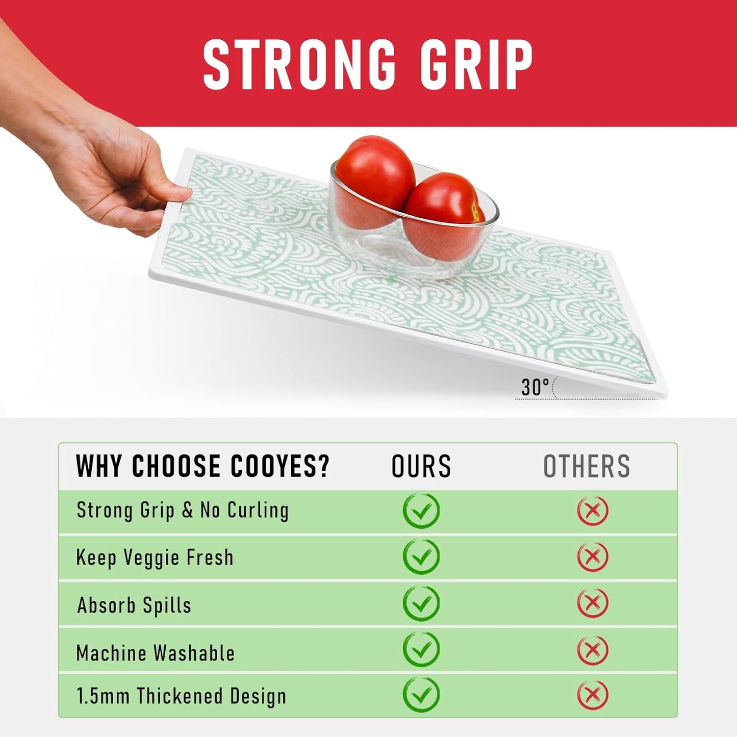 Cooyes Non-Slip Refrigerator Liners for Shelves, 17.7" × 24", 12 Pack, Large Fridge Drawer & Shelf Liners for Kitchen Cabinets Non-Adhesive, Breathable Material, BPAfree, Keep Produce Fresh Longer