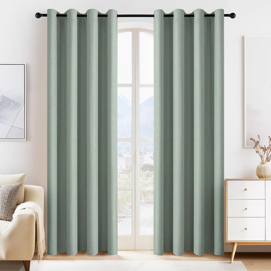 PONY DANCE Sage Green Curtains - 2 Panels Room Darkening Blackout Drapes for Living Room Grommet Top Thermal Insulated Window Treatment Panels for Bedroom, 55 x 80 inch
