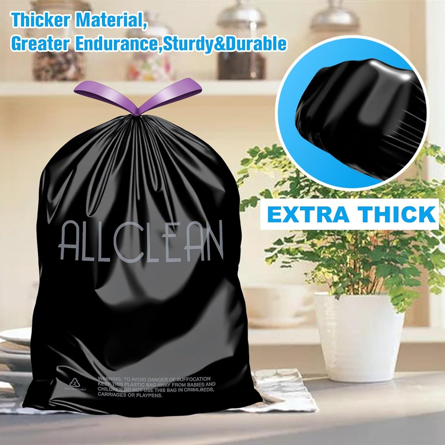 Trash Bags 15 Gallon Tall Kitchen Drawstring Garbage Bags,Fit 13-15 Gal Bins,Extra Strong&Leak-Proof,Unscented&Recyclable Trash Can Liners for Home Office Industrial Bathroom Garden Lawn(Black)