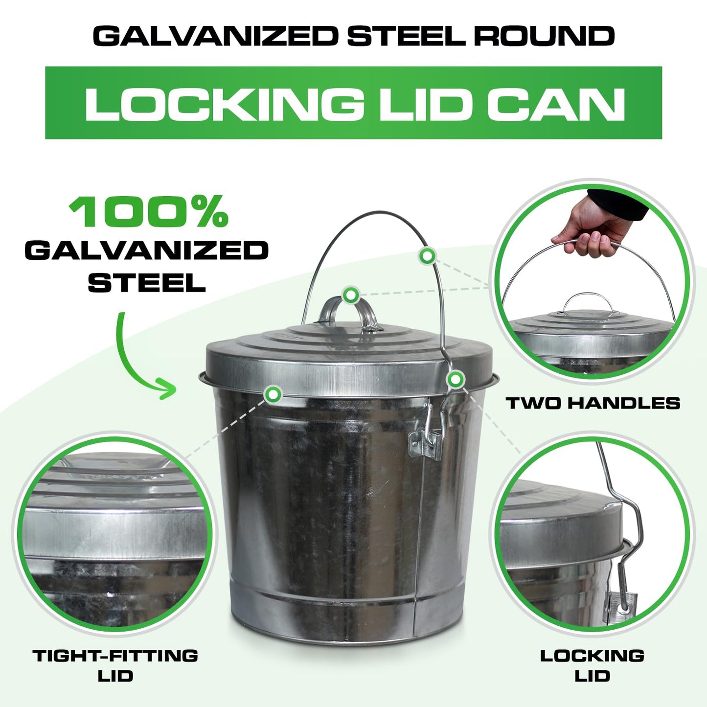 Plexon 6 Gallon Small Metal Trash Can with Lid Outdoor Locking Galvanized Metal Garbage Can with Lid for Poultry Feed Bird Seed Storage Ash Galvanized Bucket