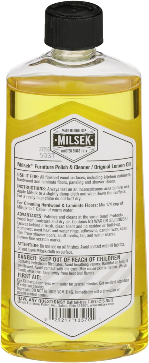 Milsek Furniture Polish and Wood Cleaner with Lemon Oil - Multipurpose Solution for Home Improvement from Hardwood Floors to Kitchen Cabinets - 12 Fl Oz (Pack of 1)