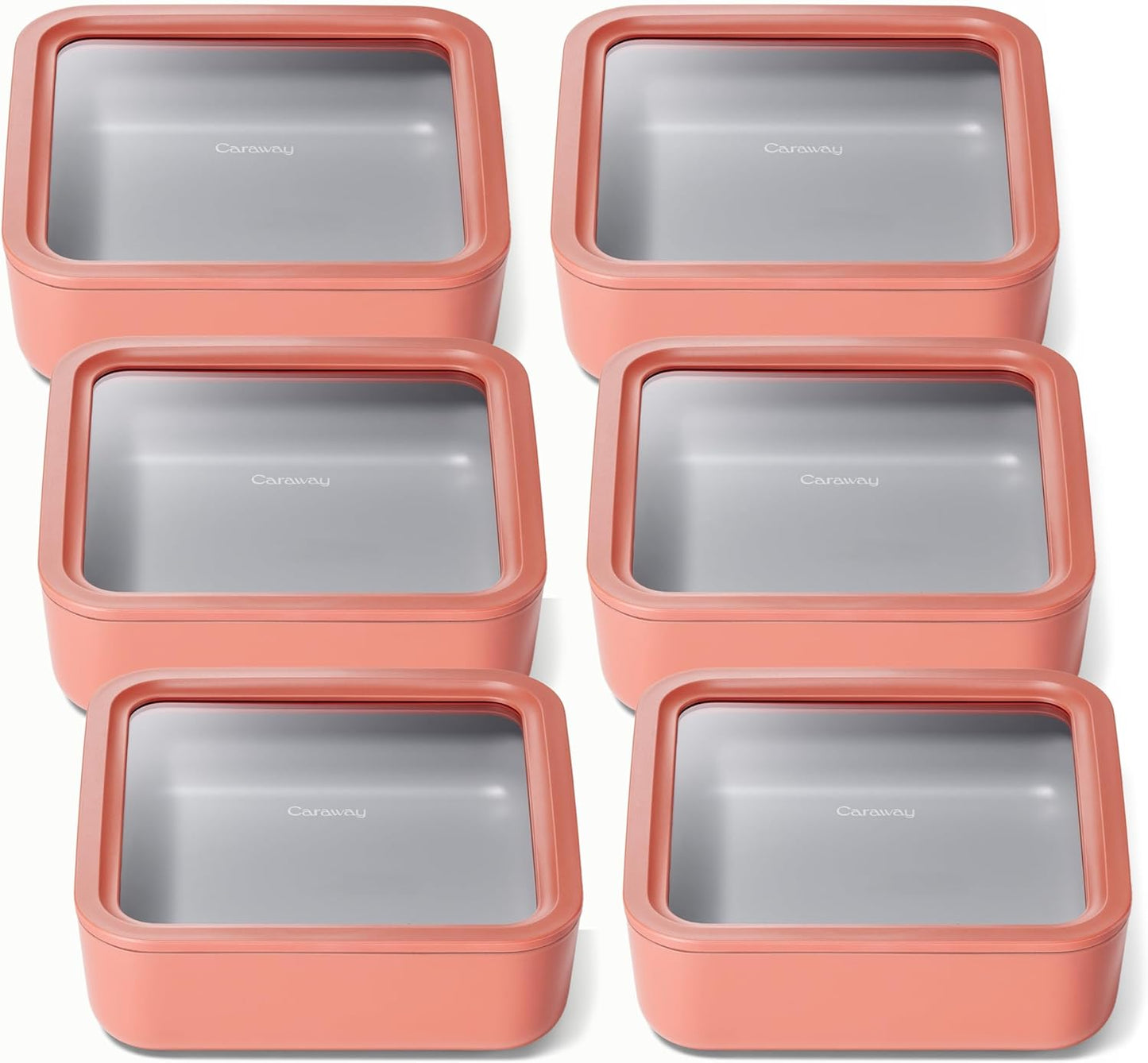 Caraway 6pc Glass Food Storage Set – 10 Cup Food Containers (6) - Ceramic Coated - Non Toxic, Non Stick with Lids - Microwave Safe - Perracotta