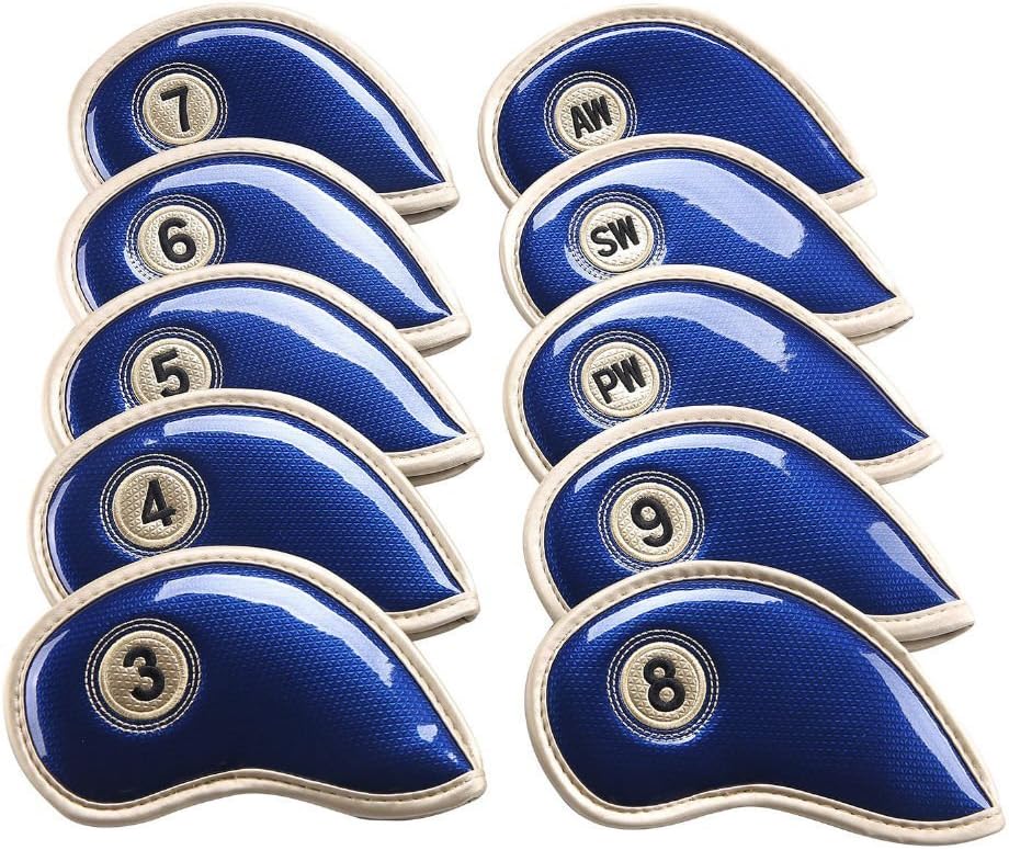 HISTAR 10pcs Crystal Pu Leather Golf Iron Head Covers Set Iron Club Headcover