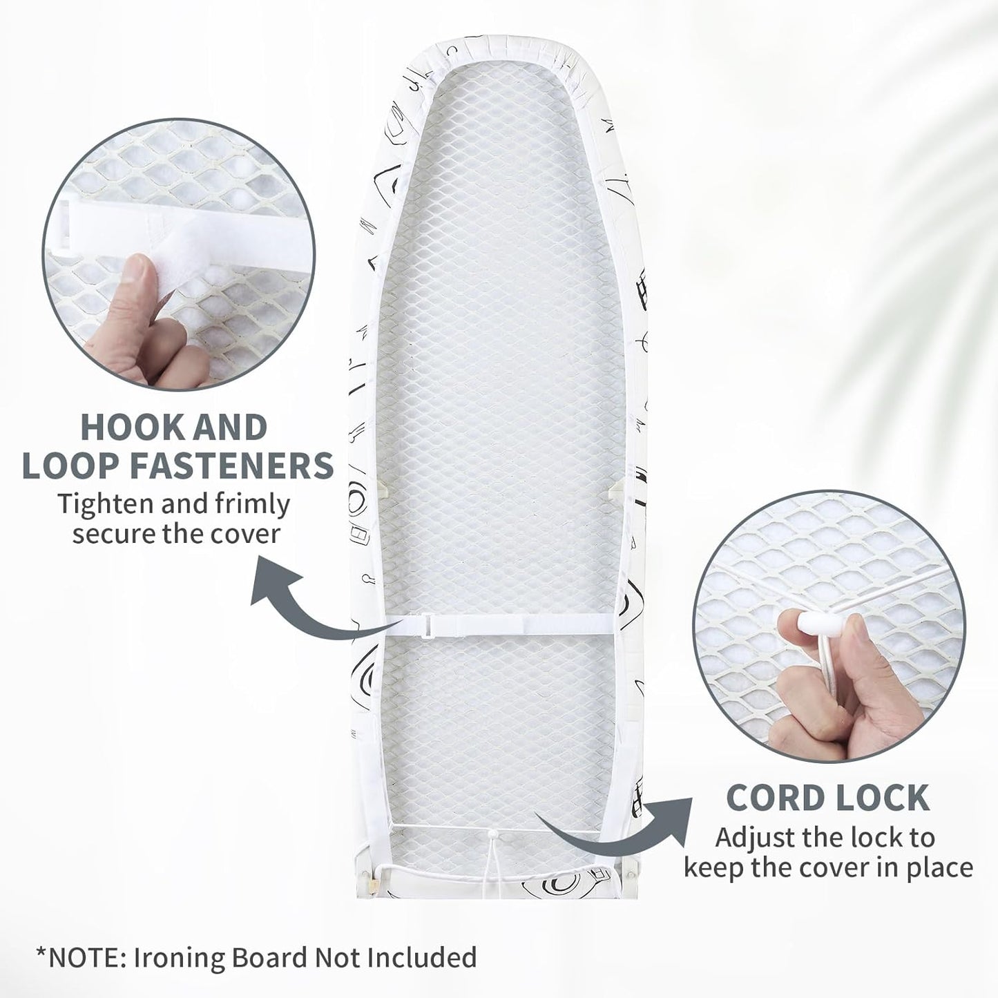 Seiritex Over The Door Ironing Board Cover 14 x 42 inch, Thick Padding and Heat Reflective with Hook and Loop Fasteners, 3 Layers Iron Board Cover (White)