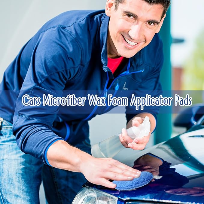 Tanlade 24 Pcs Car Detailing Microfiber Applicator Pad Wax Applicator Wash Microfiber Pads, 5 Inch Diameter (Blue)