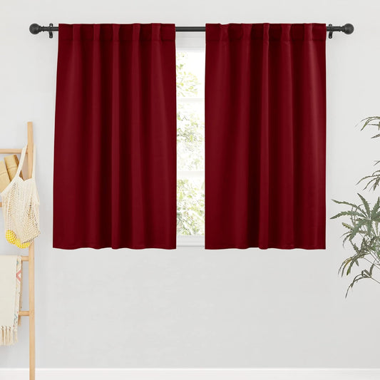 RYB HOME Window Curtains Blackout - Thermal Insulated Bedroom Drapes, Room Darkening Panels for Bathroom Nursery Short Curtains, Wide 42 by Long 45, Burgundy Red, 2 Pcs