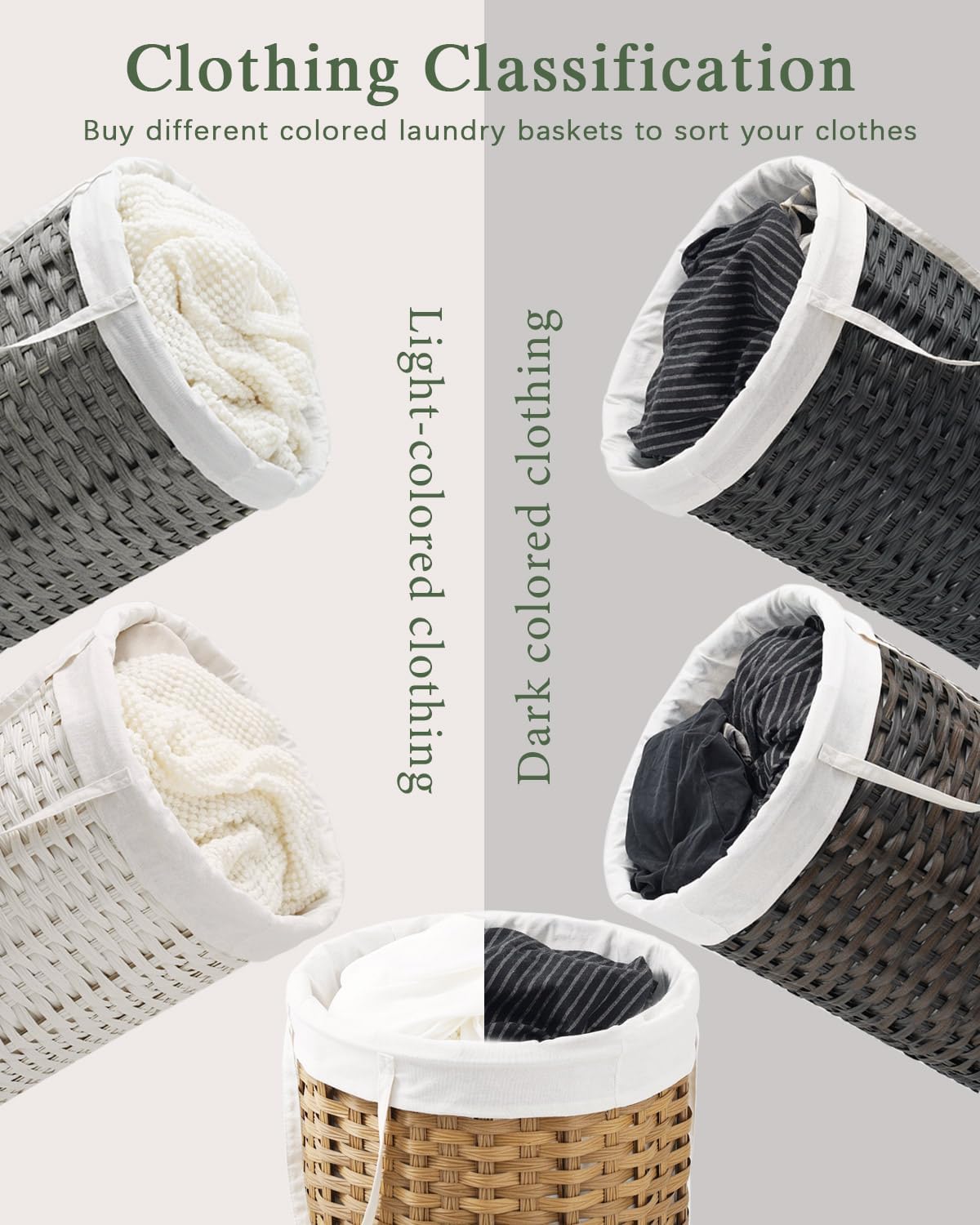 Laundry Basket Round Rattan Laundry Hamper 29.1 Gal (110 L) Handwoven Large Wicker Basket with Handles, Wicker Hamper with Removable Bags and 2 Mesh Bags for Bathroom Living Room Black