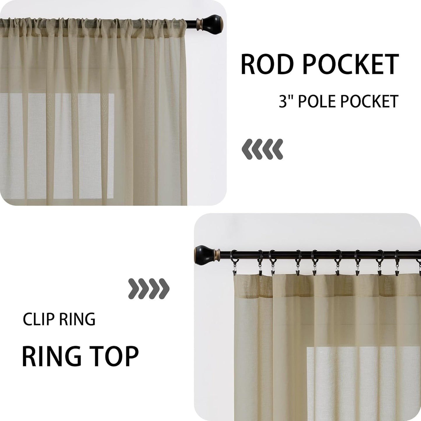 Tollpiz Sheer Door Curtains Closet Linen Textured Curtains Sheer Doorway Light Filtering Voile Rod French Door Pocket Curtain Patio Glass Door, 25 x 72 inches Long, Taos Taupe, Set of 1 Panel