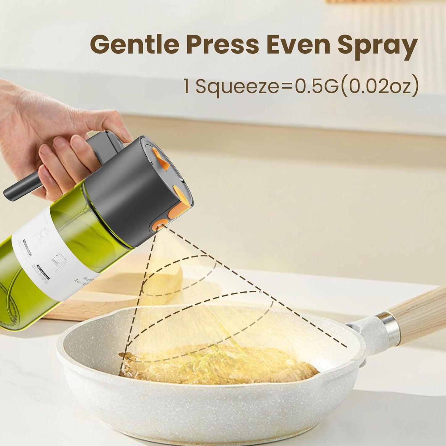 Upgrade 2 in 1 Oil Sprayer for Cooking, 17oz Light-Blocking Glass Olive Oil Dispenser Bottle for Kitchen,Food-Grade Oil Mister with 8 Stickers for Salad, Frying (Green Bottle-Black Cap)