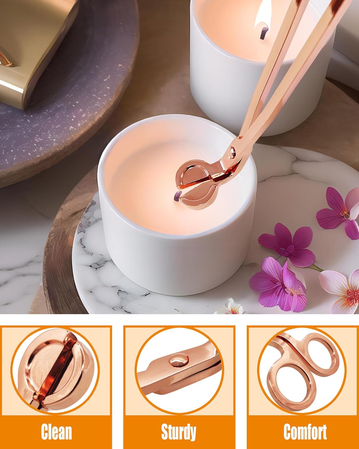 4 in1 Candle Accessory Set with Rechargeable Candle Lighter, Candle Wick Trimmer, Candle Wick Snuffer, Candle Wick Dipper, Candle Care Kit (Rose Gold)