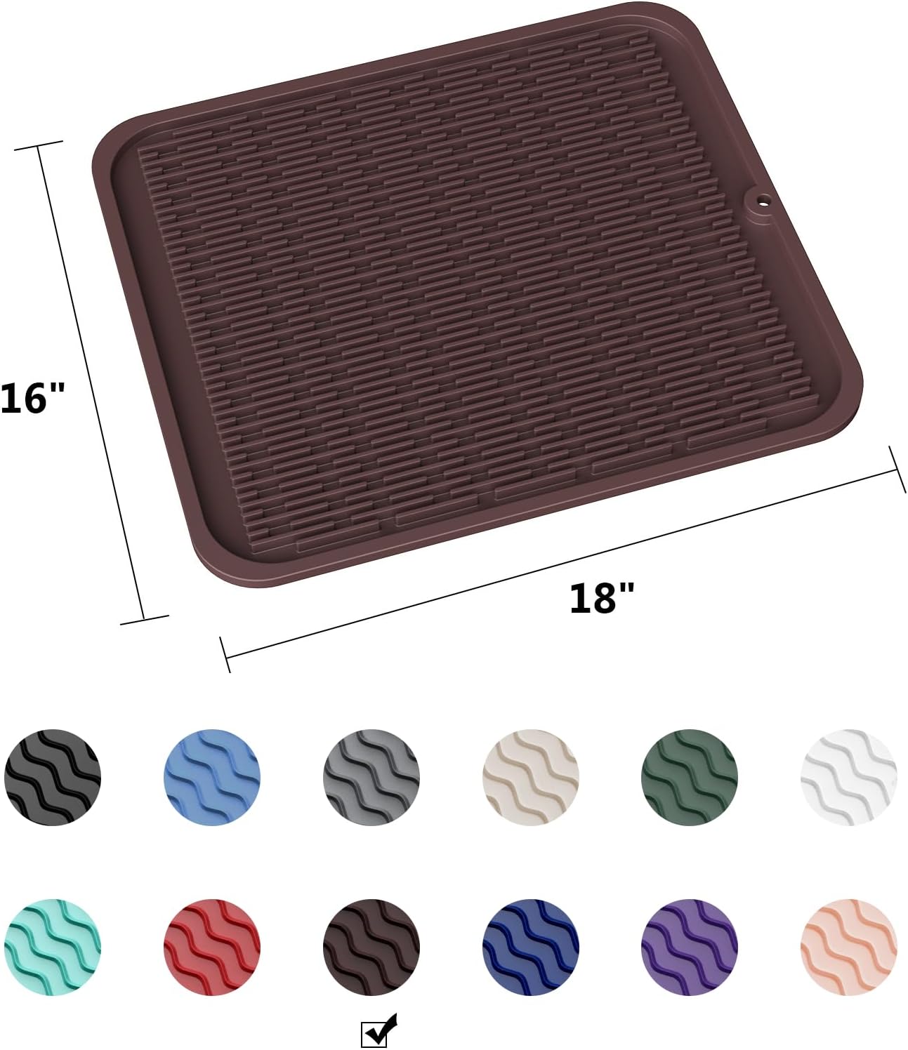 ZLR Silicone Dish Drying Mat for Kitchen Counter, Eco-Friendly Fast Dry Dish Mat, Easy Clean Multi Usage Drying Matt, Heat Resistant Trivet, 16" x 18" XL, Coffee