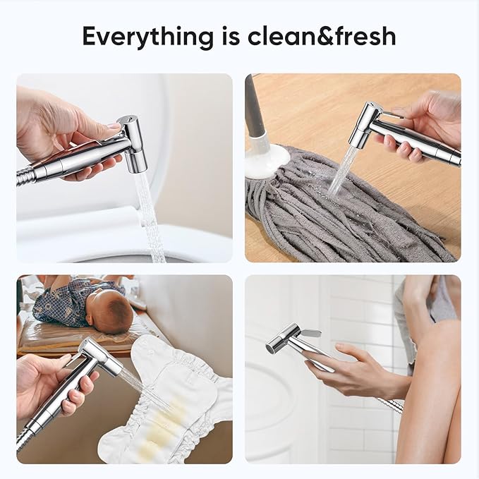 Arofa Chrome Handheld Bidet Sprayer for Toilet - Stainless Steel Cloth Diaper Jet Spray, Adjustable Water Pressure Control With Spray Hoses for Baby/Feminine Wash