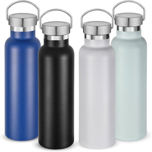 Neihepal 20 oz Insulated Water Bottles Bulk 4 Pack,Stainless Steel Double Wall Sport Bottle with Lid of Handle,Metal Reusable Thermoses Flask for School,Cyclists,Hikers,Gift (Mix,Set of 4)