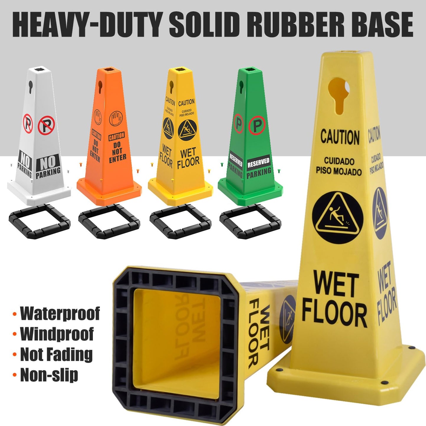 Plastic Traffic Cones, 4-Sided Message Cones, Road Safety Parking Cones, Standing Traffic Warning Signs for Cleaning Area, Garage, No Entry (8, Do Not Enter, Large)