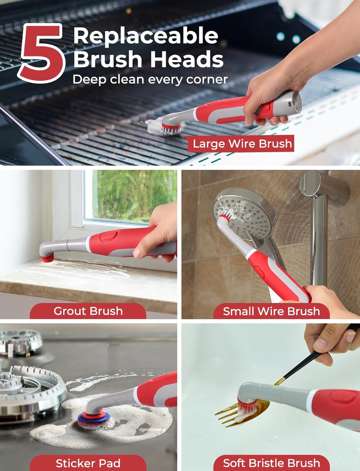 Sweepulire Electric Grout Brush, Battery Operated Power Scrubber with Stainless Steel Wire Brush, Multi-Purpose Tile Grout Cleaner Brush for Cleaning Grout, Tile, Corner, Kitchen, Shower, Tight Space