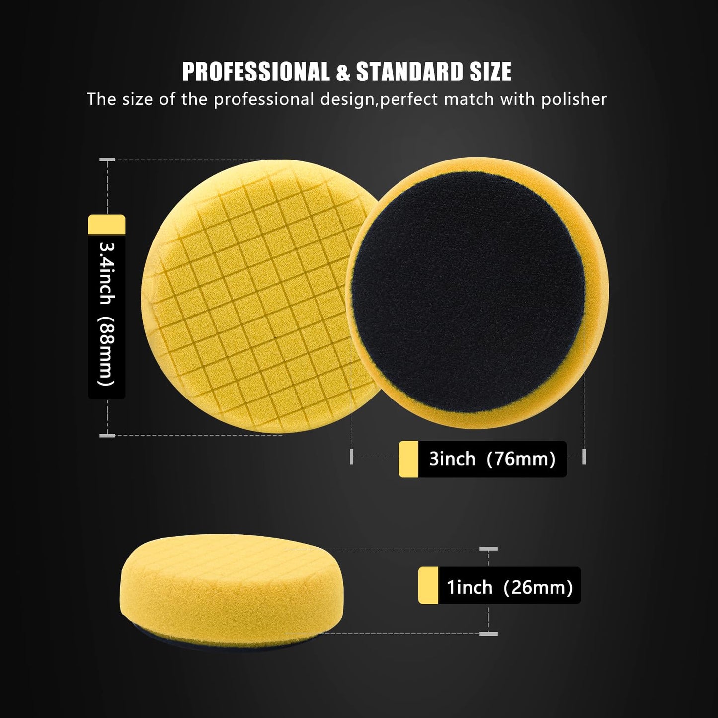 Yellow Medium Cut Pad, Buffing Polishing Pads, SPTA 1Pc 3.5 Inch Face for 3 Inch 80mm Backing Plate Compound Buffing Sponge Pads for Car Buffer Polisher Compounding, Polishing and Waxing - FPTSS3Y