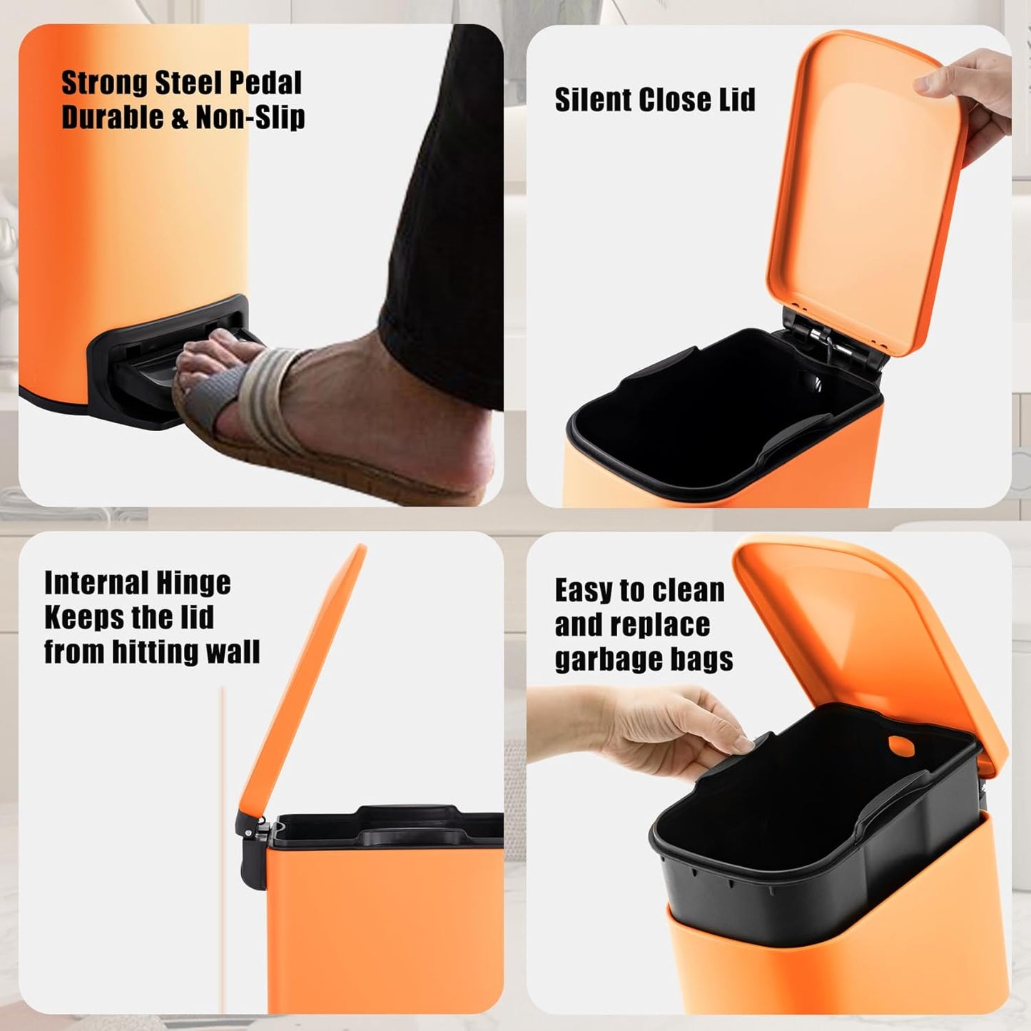 Cesun Small Bathroom Trash Can with Lid Soft Close, Step Pedal, 6 Liter / 1.6 Gallon Stainless Steel Garbage Can with Removable Inner Bucket, Anti-Fingerprint Finish (Matt Orange)