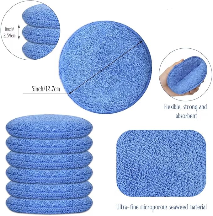 Tanlade 100 Pcs Car Detailing Microfiber Applicator Pad Wax Applicator Wash Microfiber Pads, 5 Inch Diameter (Blue)