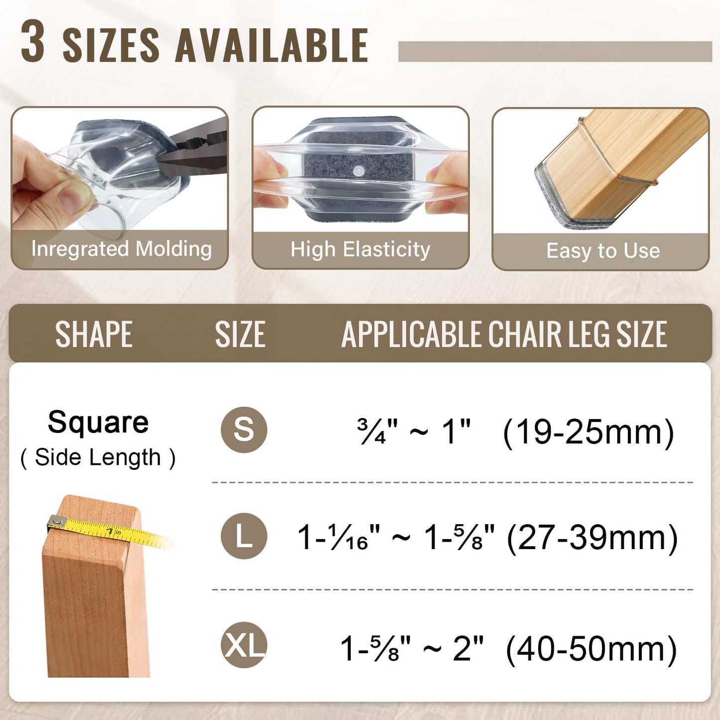BUMACO Chair Leg Floor Protectors Square Chair Leg Protectors for Hardwood Floors Silicone Pads Covers to Protect Floors Clear-20 Pcs Square L (1-1/16" to 1-5/8")