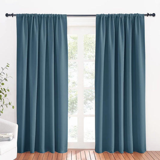 RYB HOME Blue Blackout Curtains for Living Room Thick & Durable Privacy Window Curtains Room Darkening Drapes for Bedroom, W70 x L84 inch, 2 Panels, Slate Blue