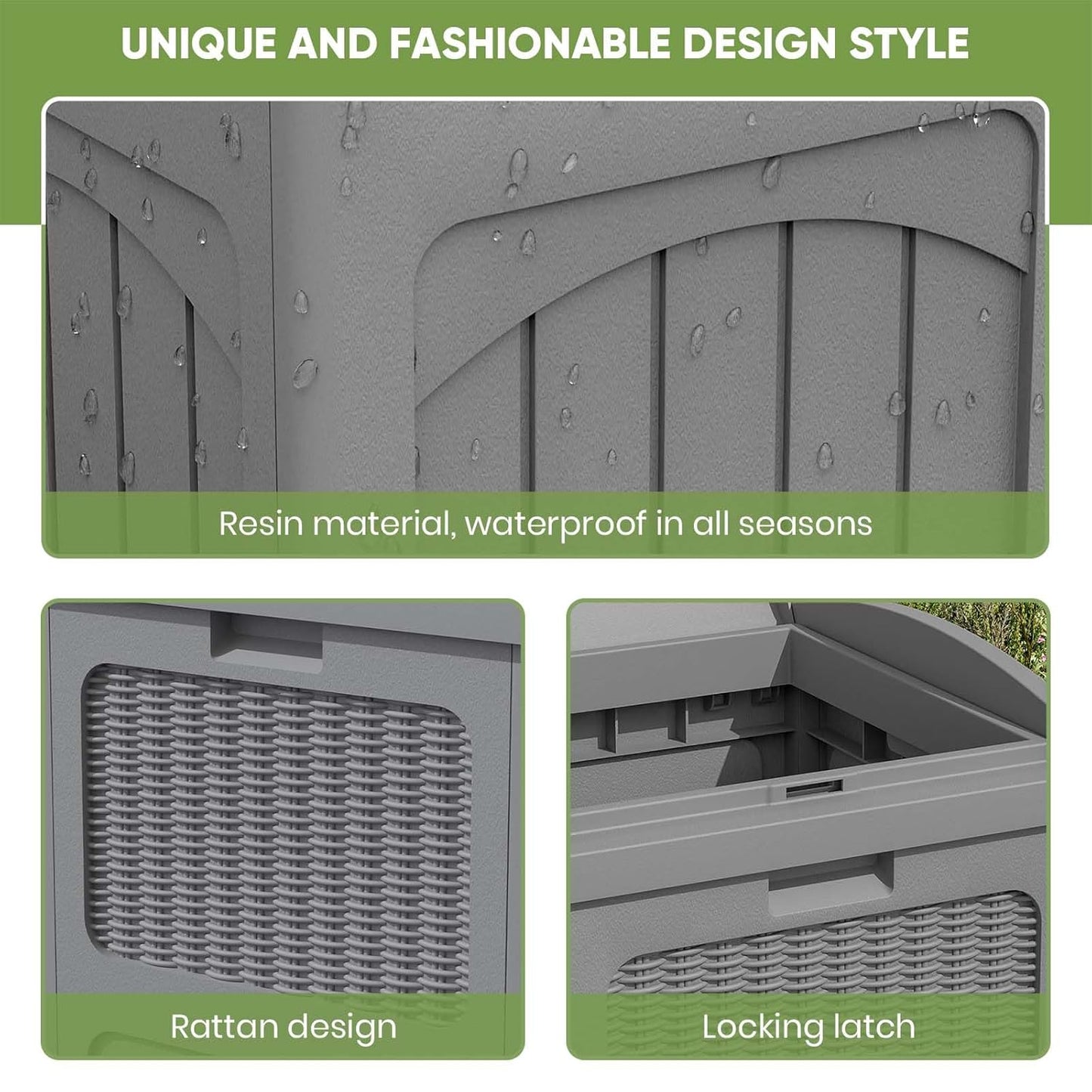 Patiowell 36 Gallon Outdoor Trash Can, Resin Outdoor Garbage Can with Lid for Patio, Backyard, Deck, Gray (2 Pack)