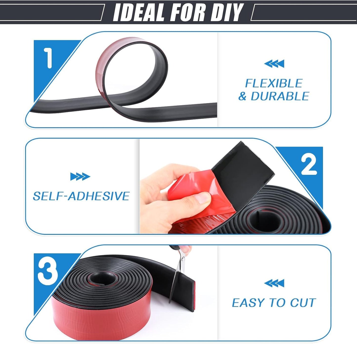 Adhesive Rubber Strips Neoprene Rubber Sheets, Rolls & Strips with Adhesive Backing Rubber Pads Self Stick Seal Rubber Gasket Adhesive Back for Matting Padding - 1" Wide x 1/16" Thick x 10' Long