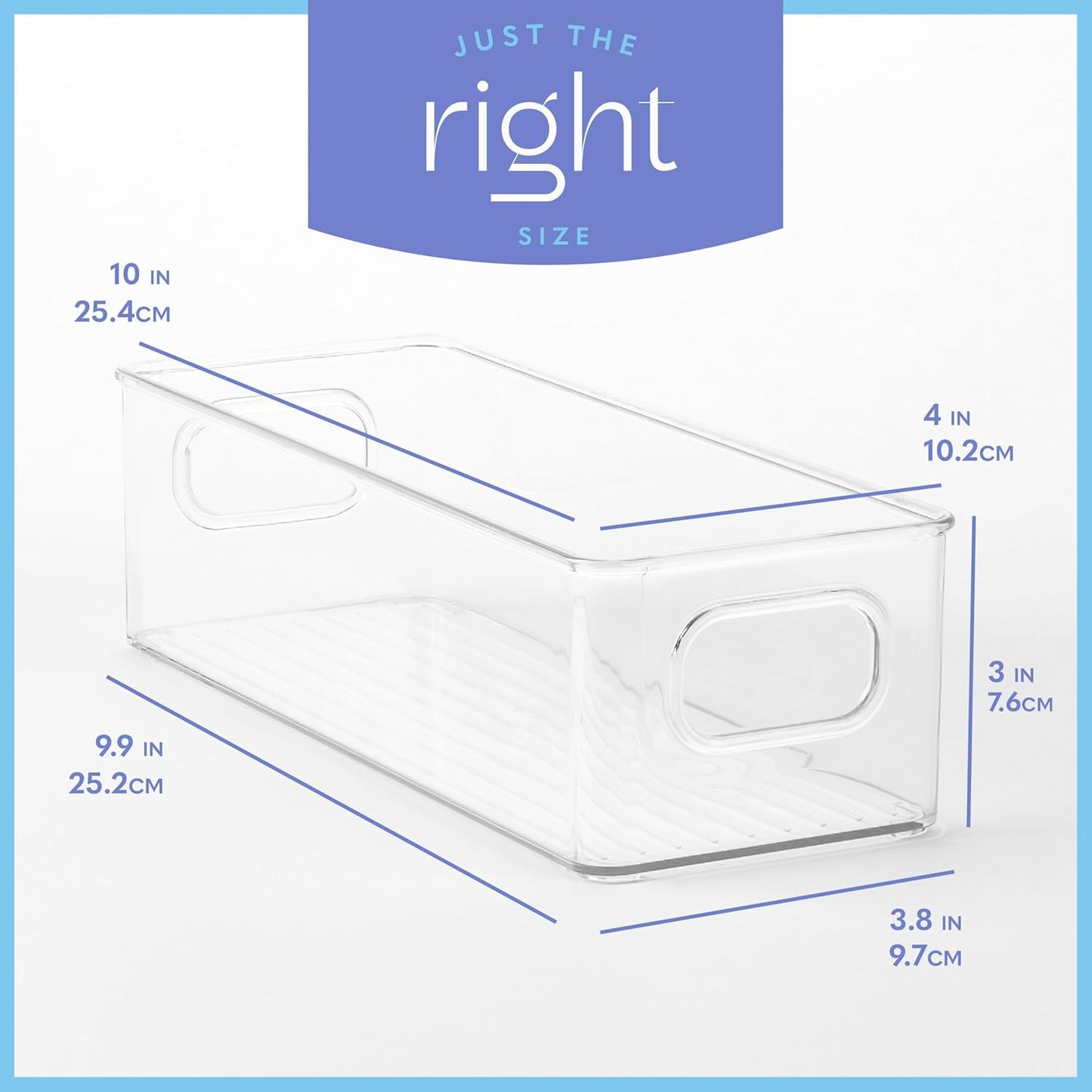 Plastic Food Storage 8 Pack Clear Container Bin with Handles for Organizing Kitchen, Pantry, Fridge, Freezer, Pantry,Bathroom. 10"x4"3"