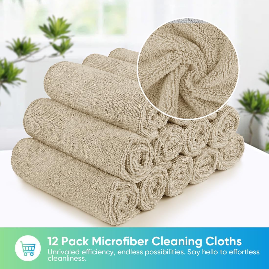 HOMEXCEL Brown Microfiber Cleaning Cloth, 12 Pack Premium Microfiber Towels for Cars, Lint Free, Scratch-Free, Highly Absorbent, Reusable Cleaning Rags for Car, Household, Kitchen, Window, 11.5"X11.5"