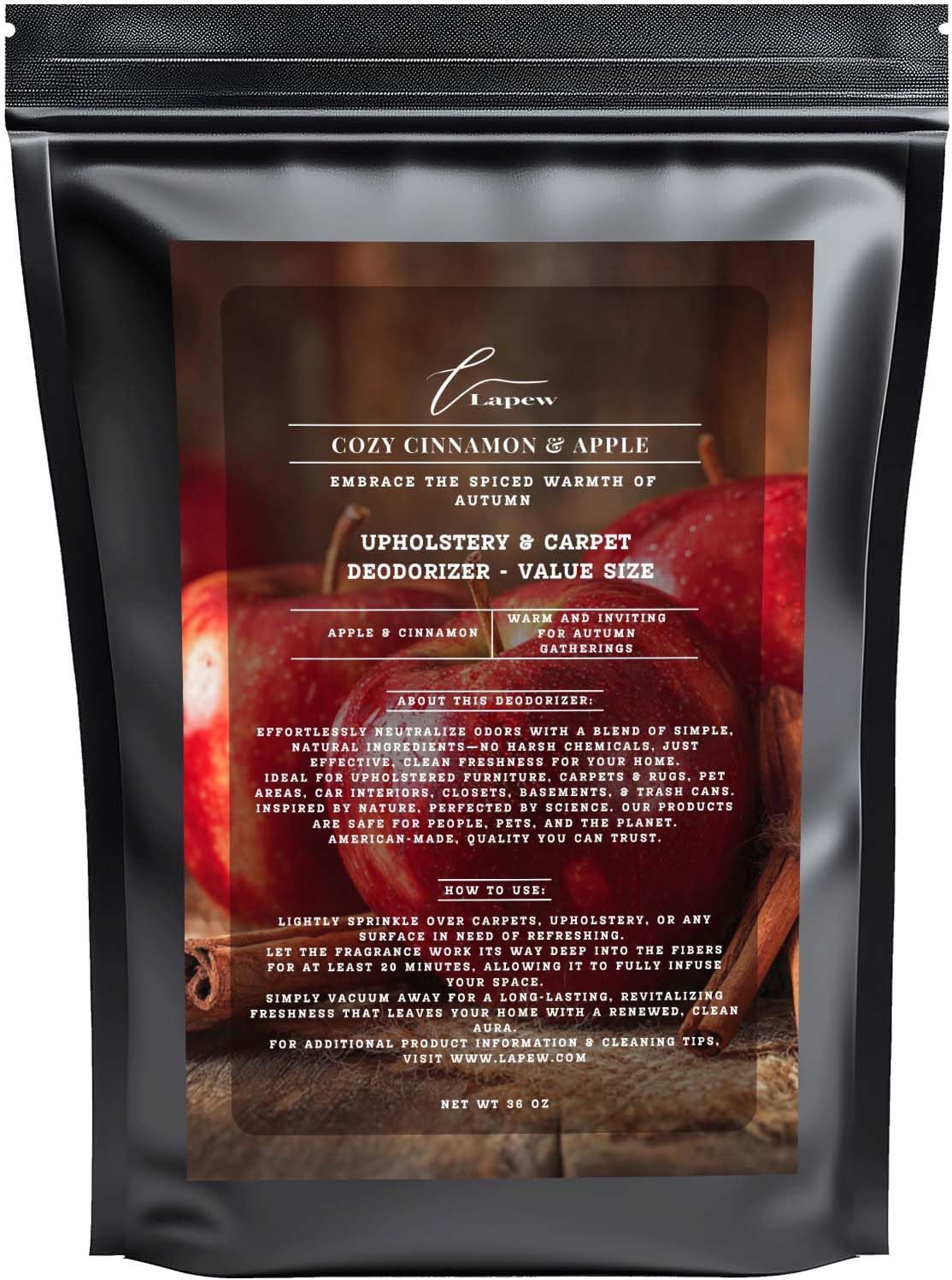 Cozy Cinnamon & Apple Carpet Freshener Powder Refill 36 oz | Powerful Odor Eliminator for Home | Upholstery Deodorizer | Carpet Deodorizer | Pet Urine | Cat Litter Box